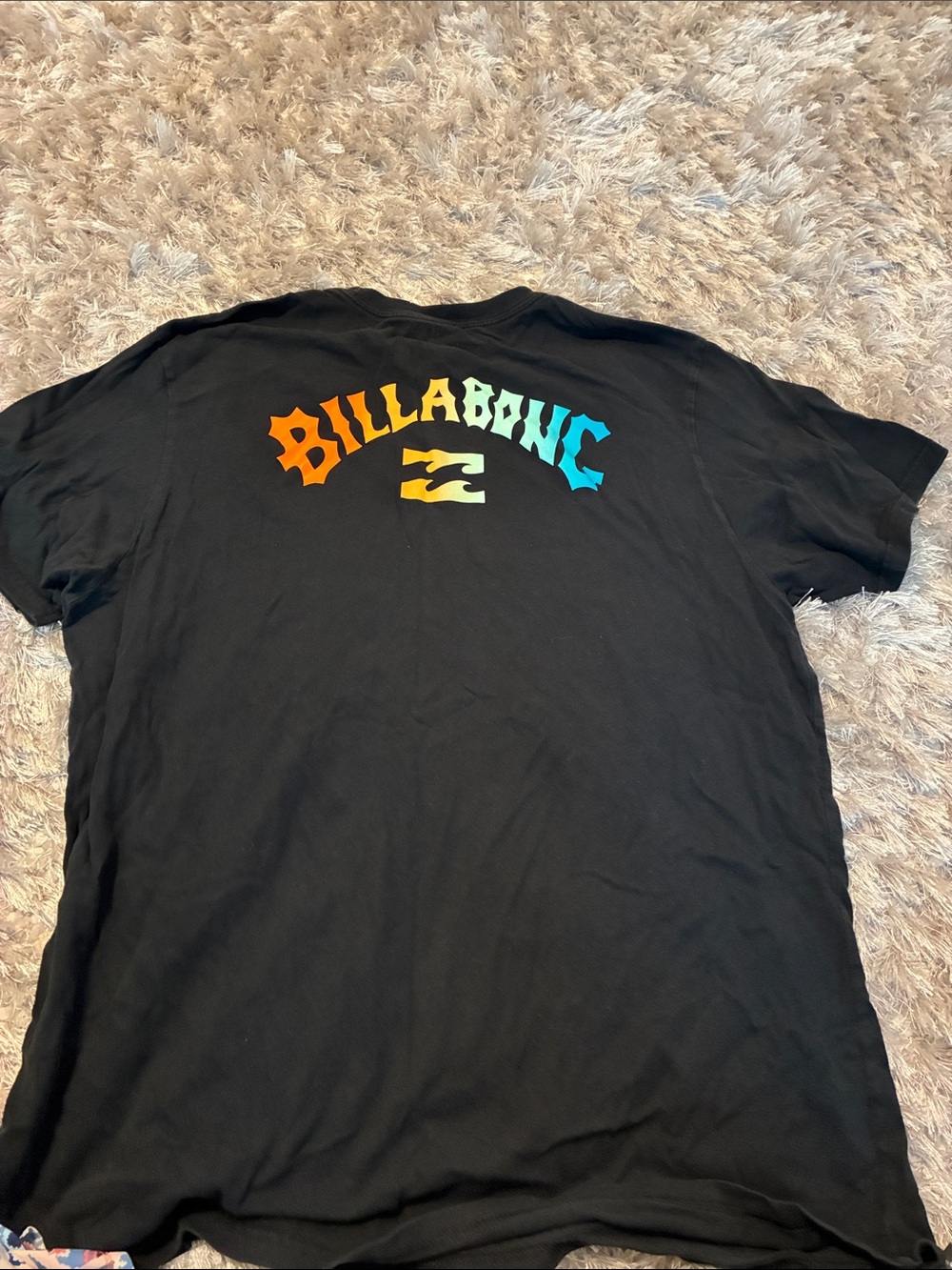 Billabong Black Tee with Orange-Yellow-Green-Blue Logo